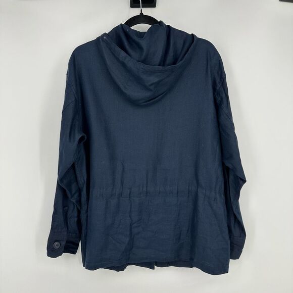 Vintage Lauren Ralph Lauren Linen Utility Jacket Navy Womens L Hooded Coastal - Picture 3 of 13